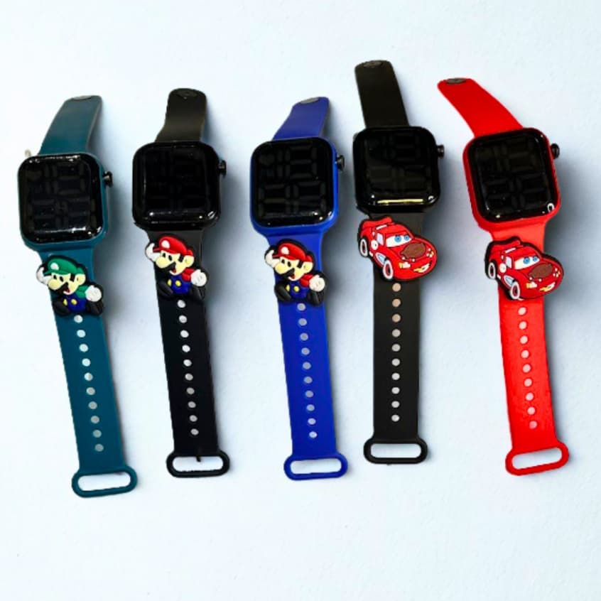 Relógio Infantil Digital Masculino Carros McQueen Mario Menino LED Prova d'Água