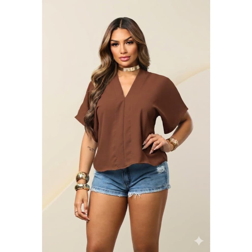 Blusas Manga Morcego Femeninas com Decote V–Estilo Casual Luxo
