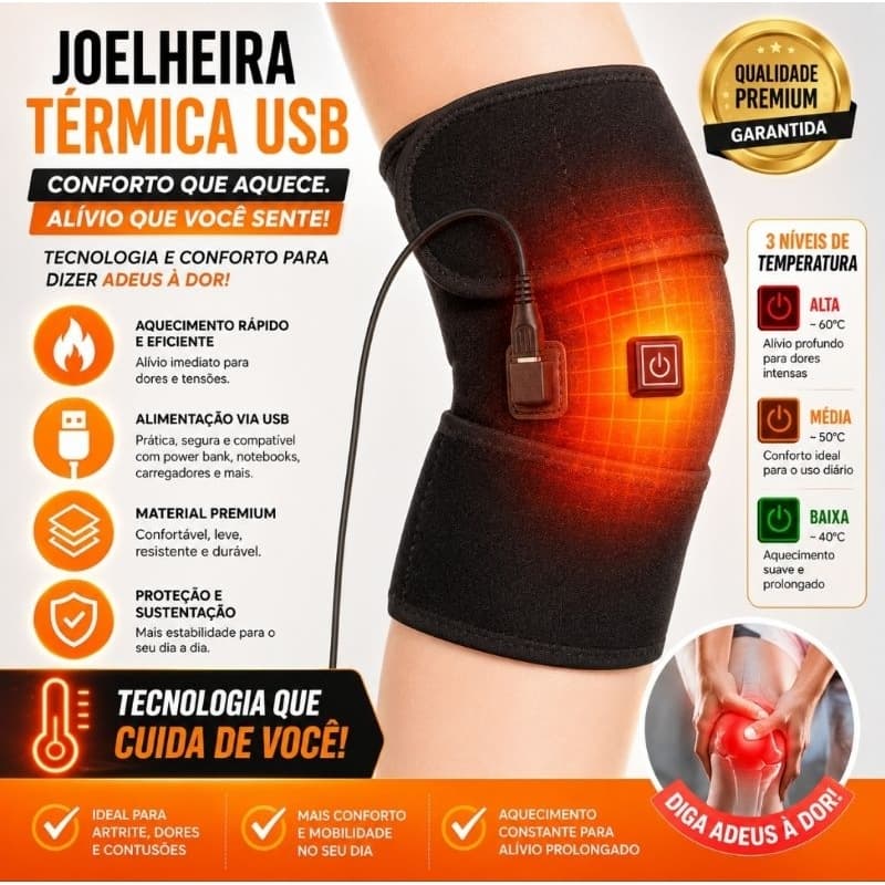 Joelheira Térmica Elétrica 3 Níveis Alívio Imediato de Dor Fisioterapia Ortopédica em Casa