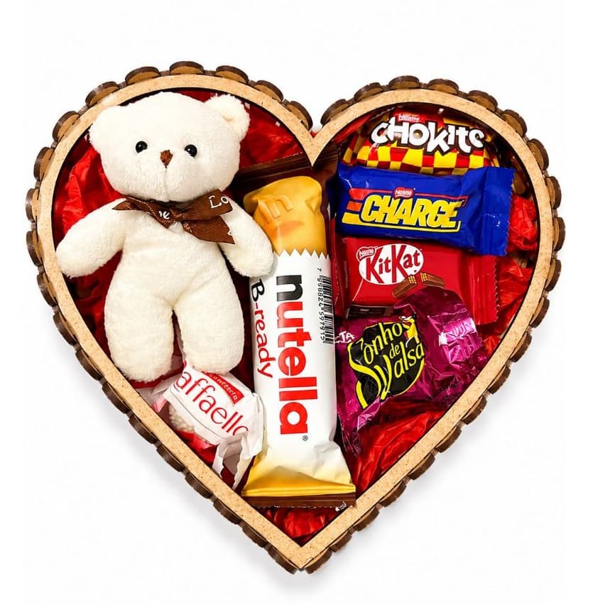 Coração Doce Afeto/KIT PRESENTE CESTA DE CORAÇÃO MDF