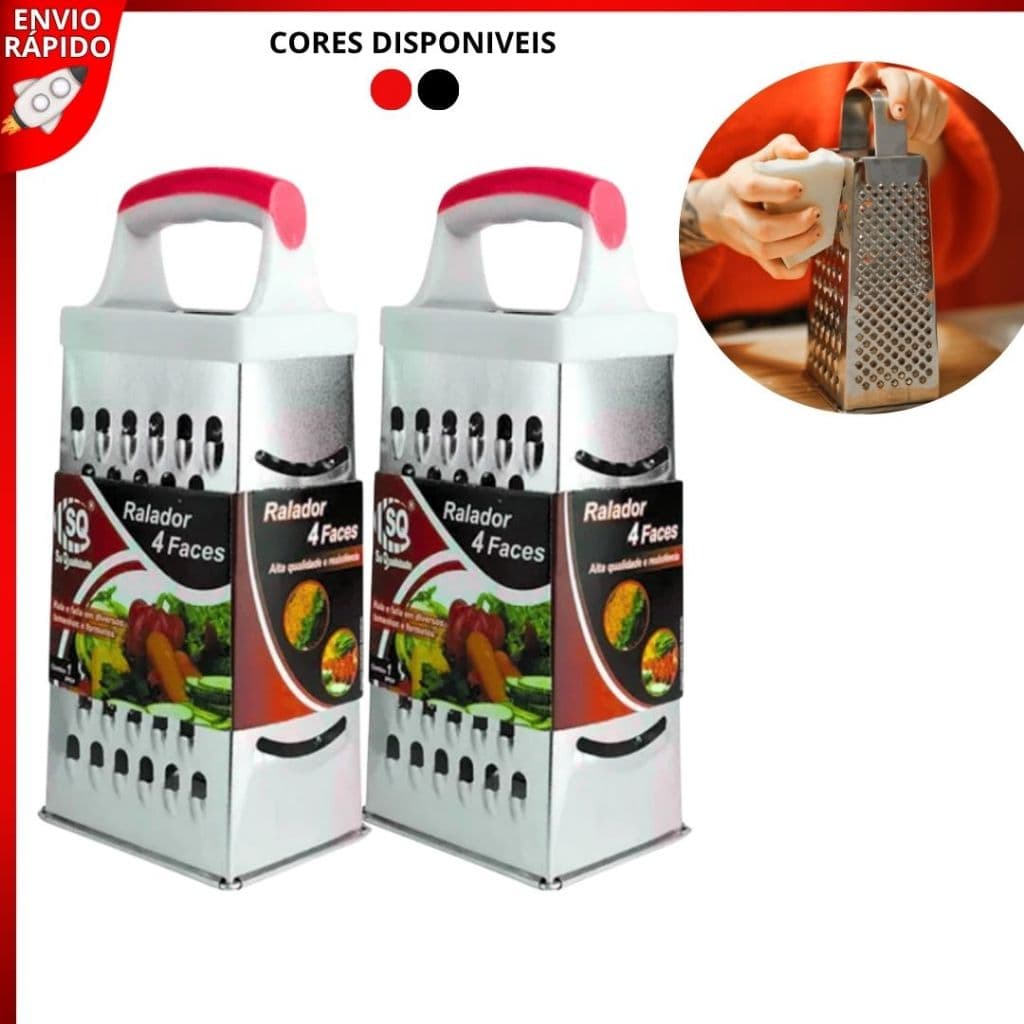 Kit Com 6/10/15 Ralador 4 Faces 21cm 8" Aço Inox Multiuso para Queijo, Legumes e Verduras