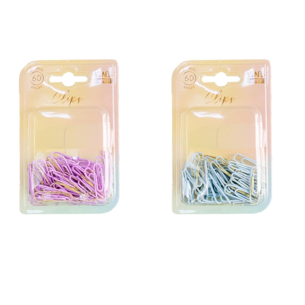 Clips Coloridos Yins 28mm 60 Unidades Fofo Papelaria Escolar Escritório Cores Pasteis E Dourado