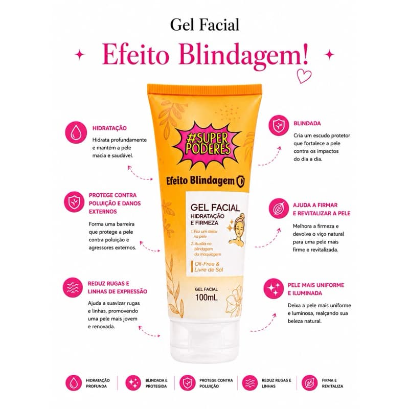Gel Facial Efeito Blindagem – Hidratação, Firmeza e Detox Oil Free - Super Poderes