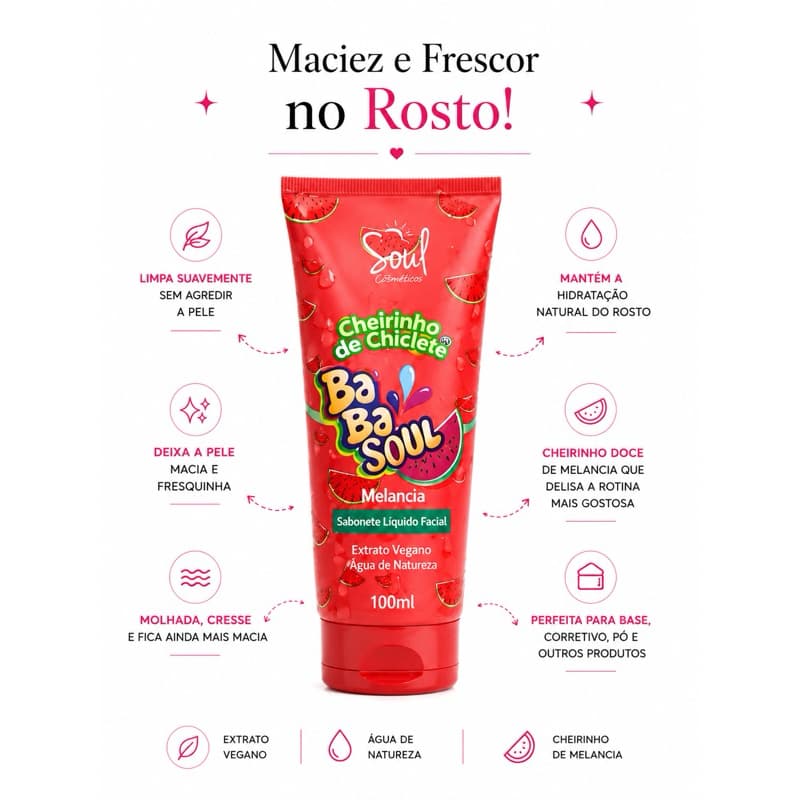Sabonete Líquido Facial Cheirinho de Chiclete – Limpeza Suave com Extratos Veganos - Soul Cosméticos