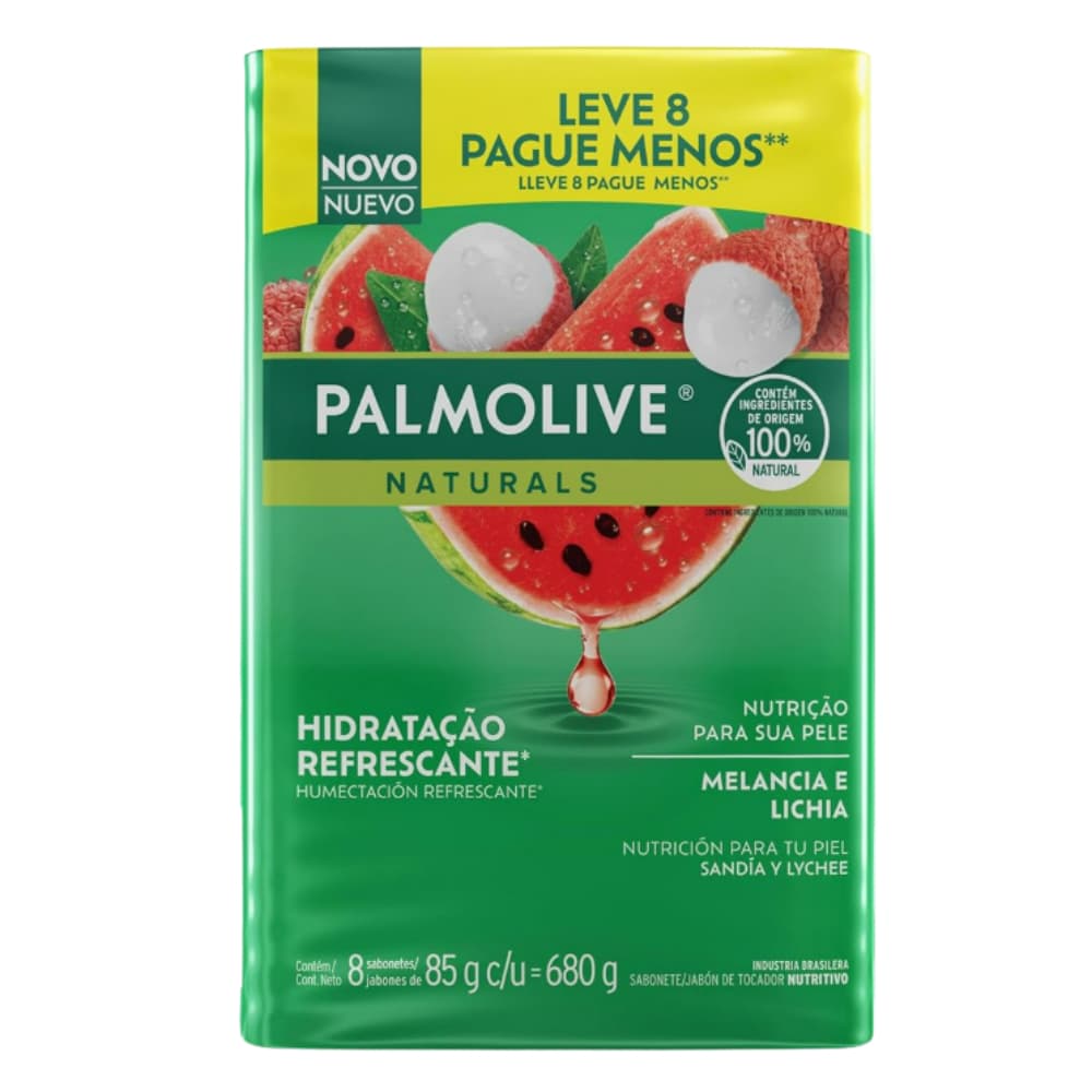 Kit C/ 8 Unidades Sabonete Em Barra Palmolive Melancia & Lichia 85g - Hidratante - Pele Macia - Toque Suave