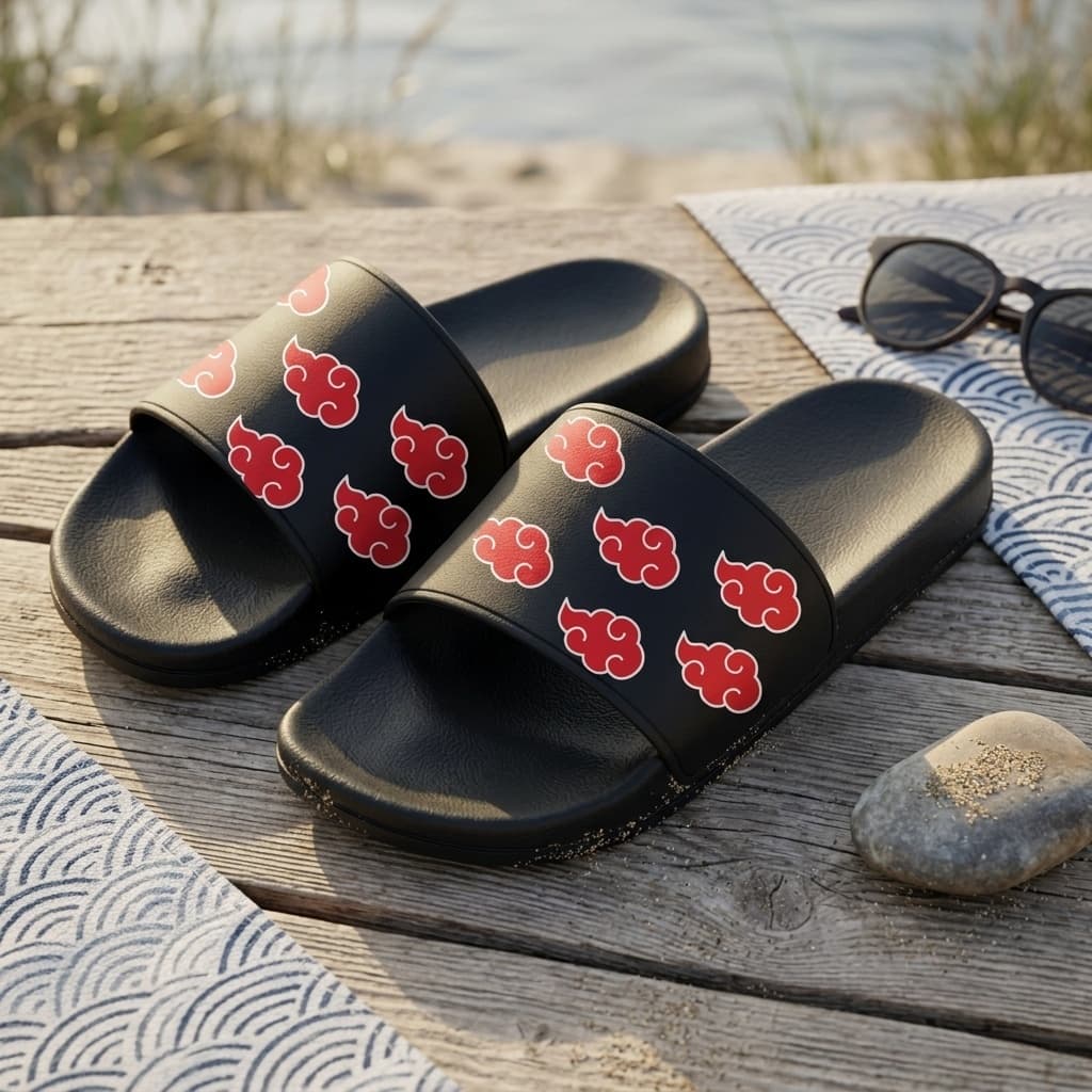 Chinelo Slide Naruto Akatsuki Preto Confortável Antiderrapante Casual