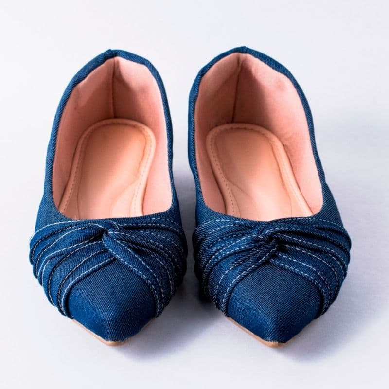 Sapatilha Feminina Confortável Bico Fino Alongada Jeans Com Nó