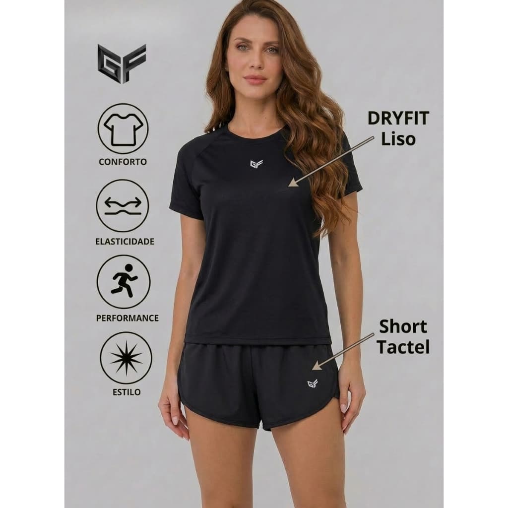 Conjunto de Academia Feminino Camiseta Dry Fit + Short Tactel - Roupas de Academia Feminina Confortável Tendência 2026