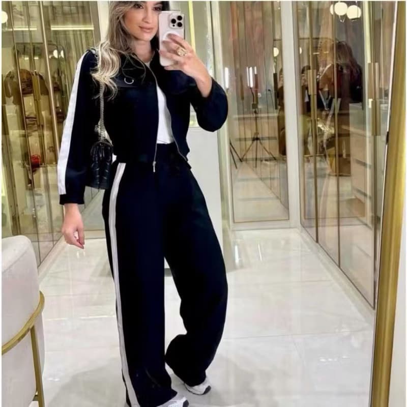 Conjunto Feminino Jaqueta Manga Longa e Calça Pantalona Duas Cores H-20