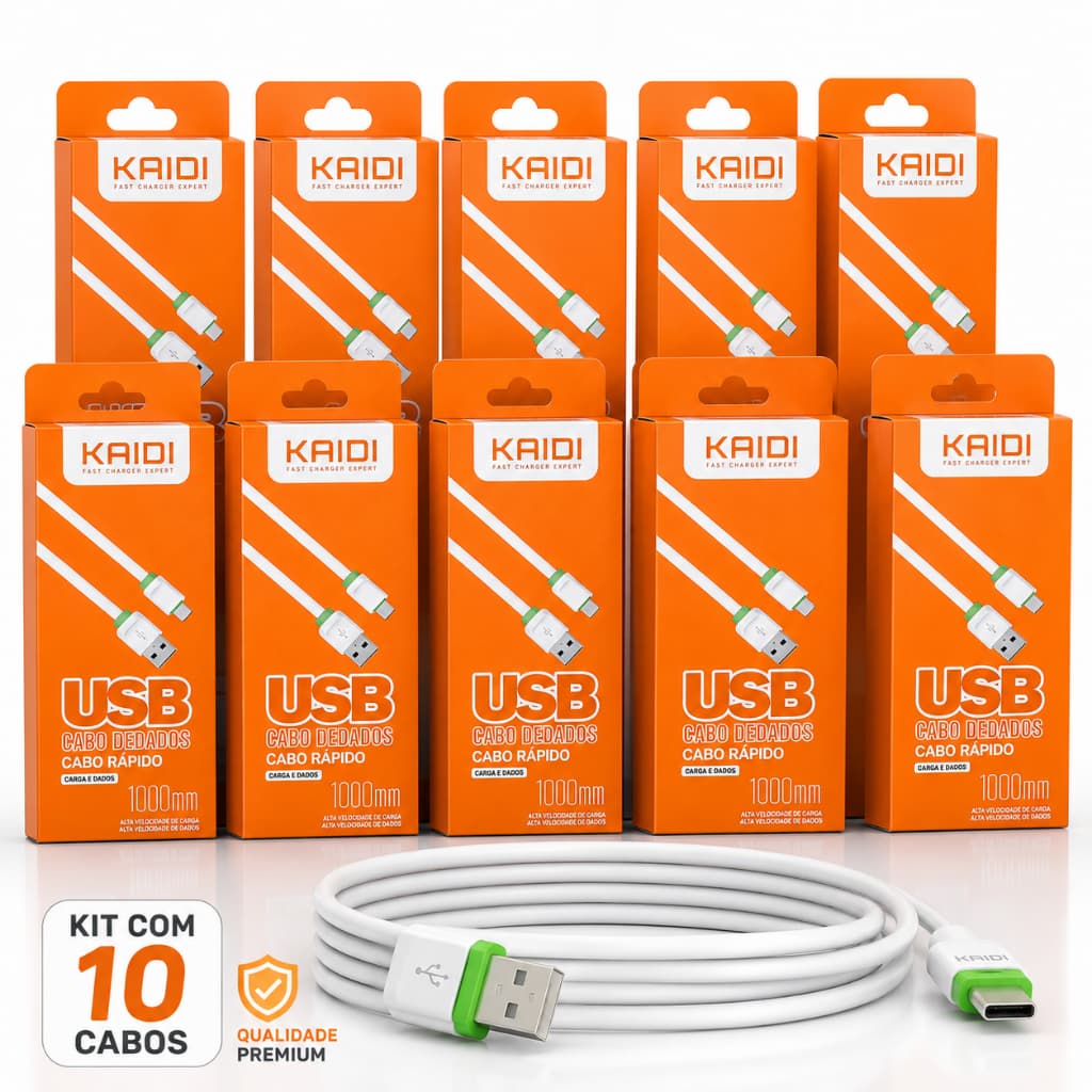Kit 10 Cabos Tipo C Original Kaidi Reforçado Carregamento Turbo Rápido