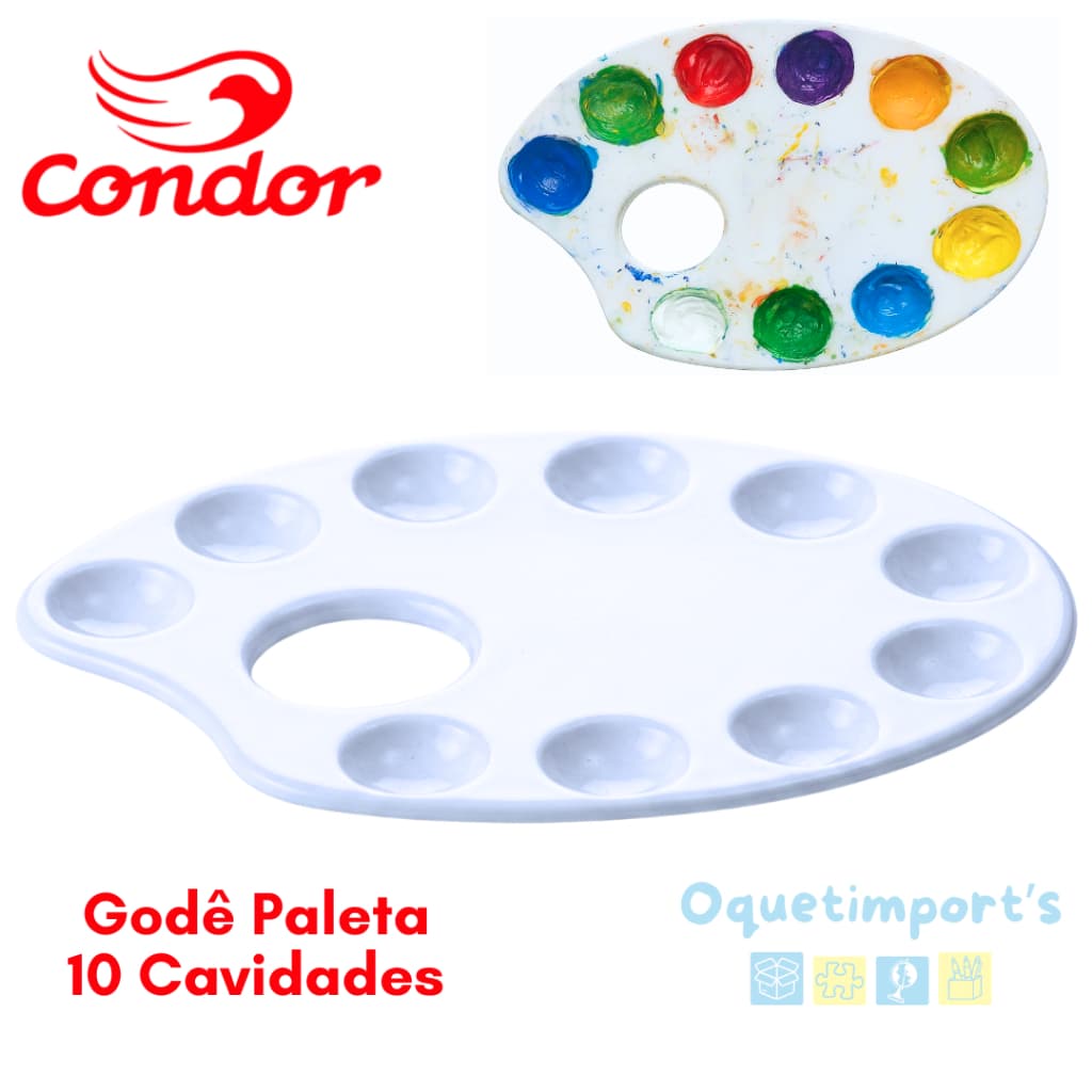 Bandeja Paleta Godê 10 Cavidades Condor Pintura em Tela Tinta Guache e Acrílica