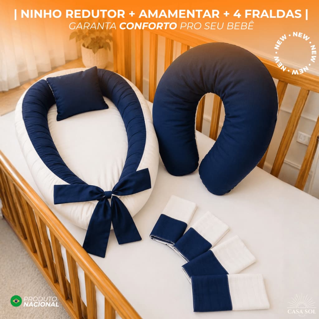 COMBO MATERNIDADE -  ALMOFADA AMAMENTAR AMAMENTAÇÃO + NINHO REDUTOR + 4 FRALDAS