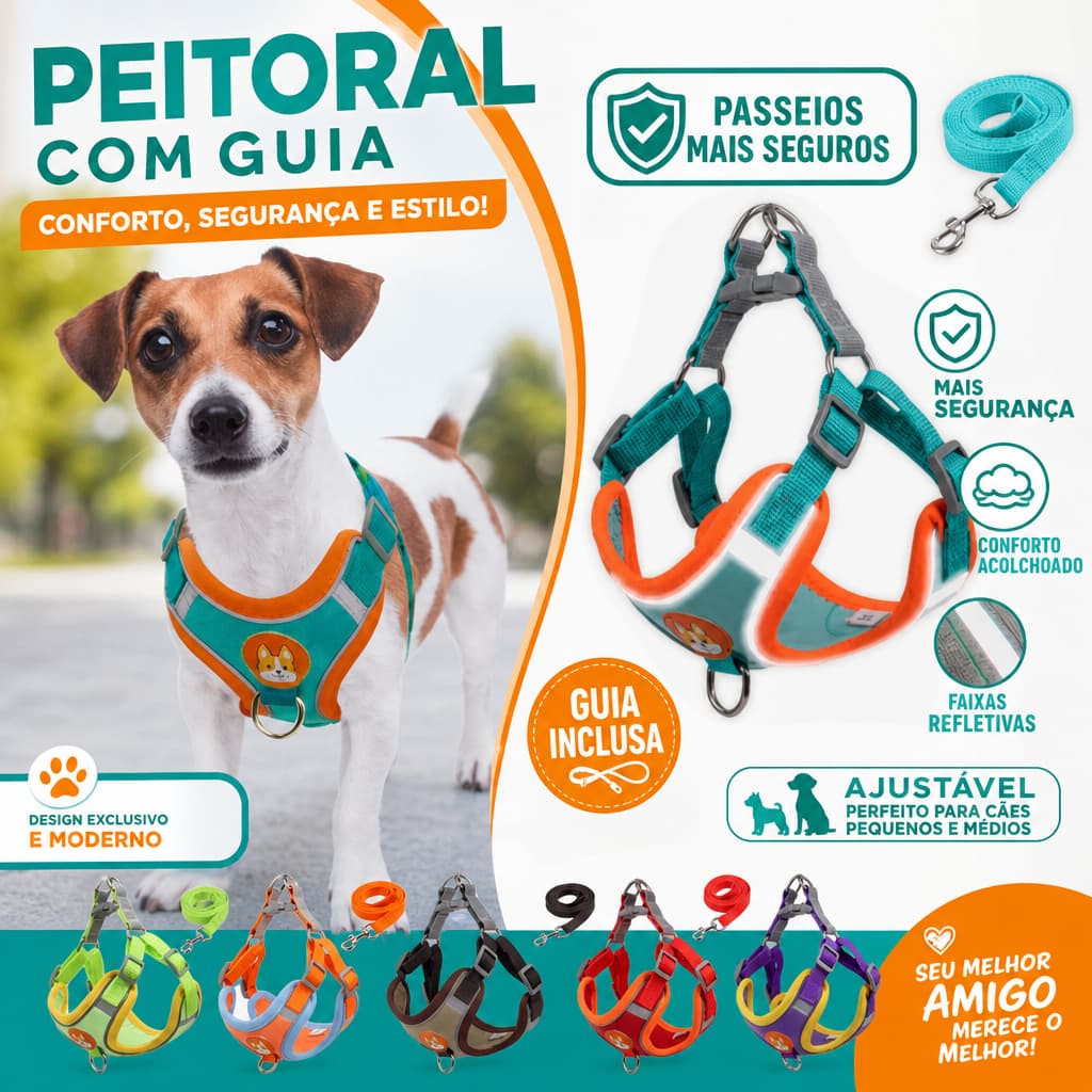 Coleira Peitoral Cachorro E Gato, Conjunto De Guia + Coleira Tipo Colete Para Pet Pequenos E Médios
