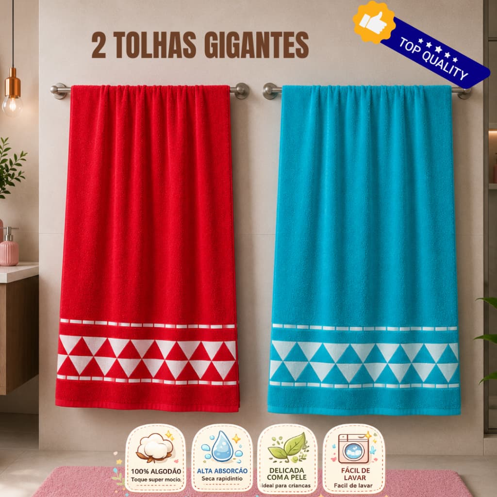 Kit Econômico 2 Toalhas Banho Grande 100% Algodão Premium Super Macia Hotel Lindas Cores Elegante