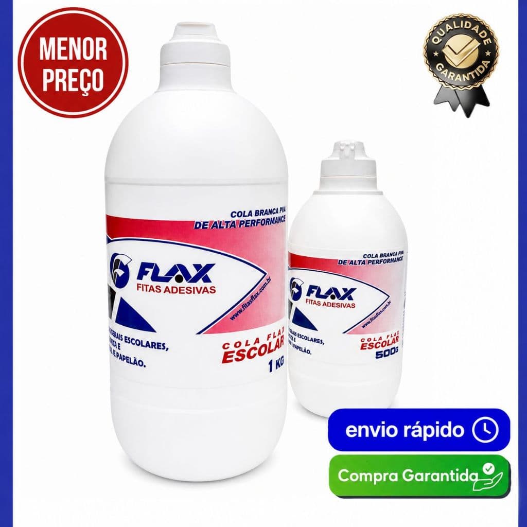 Cola Branca PVA 1Kg Escolar Lavável Artesanato Slime 1kg / 500g Papel Cartolina Papelão