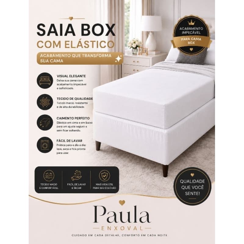 Saia Para Cama Box Solteiro Branca/Preta 100% Algodão