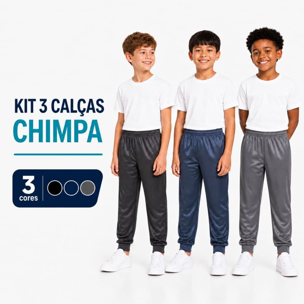 Kit Com 3 Calças De Frio Inverno Escolar Jogger Juvenil Menino Tamanhos 2 Ao 16