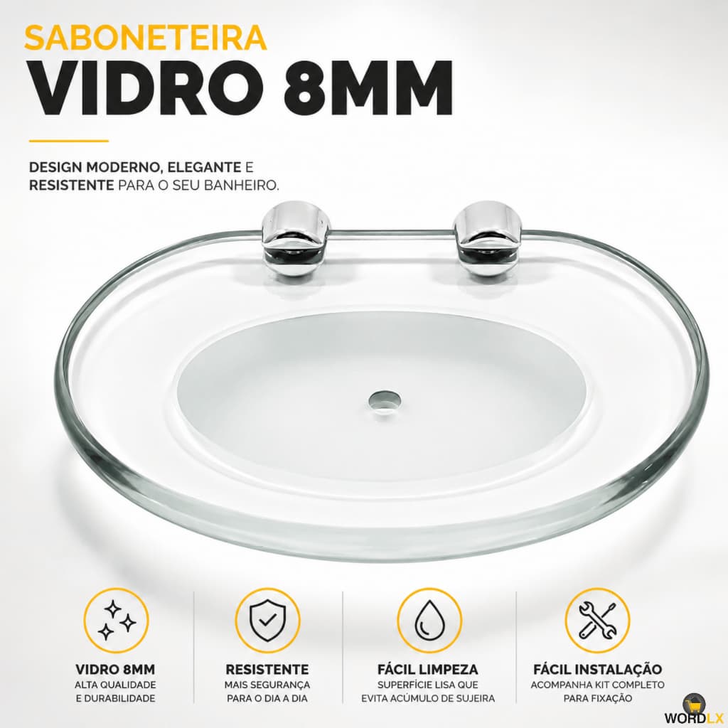 Saboneteira Porta Sabonete Banheiro Lavabo Redonda de Vidro 8mm