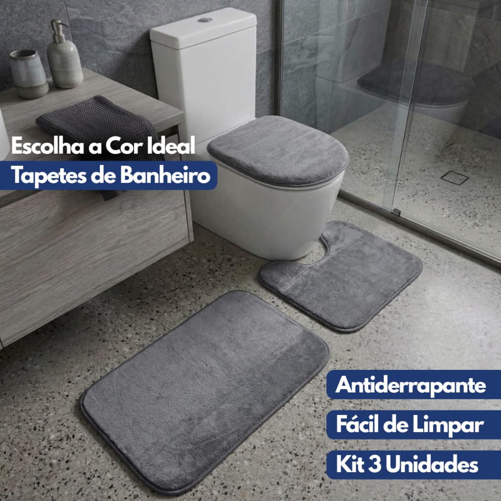 Kit Tapete Banheiro 3 Peças Algodão Macio Antiderrapante Lavável Conforto