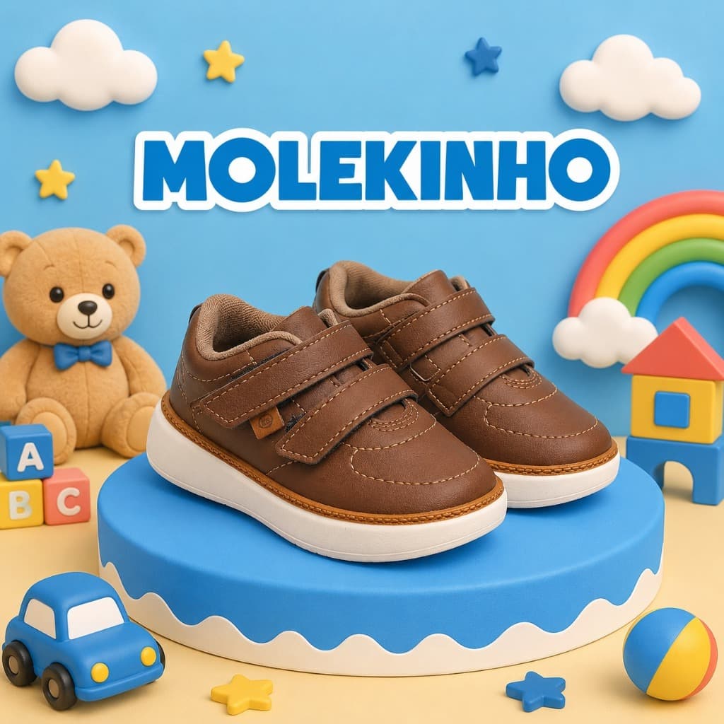 Tênis Infantil Molekinho Casual Social Velcro Conforto Marrom Clássico