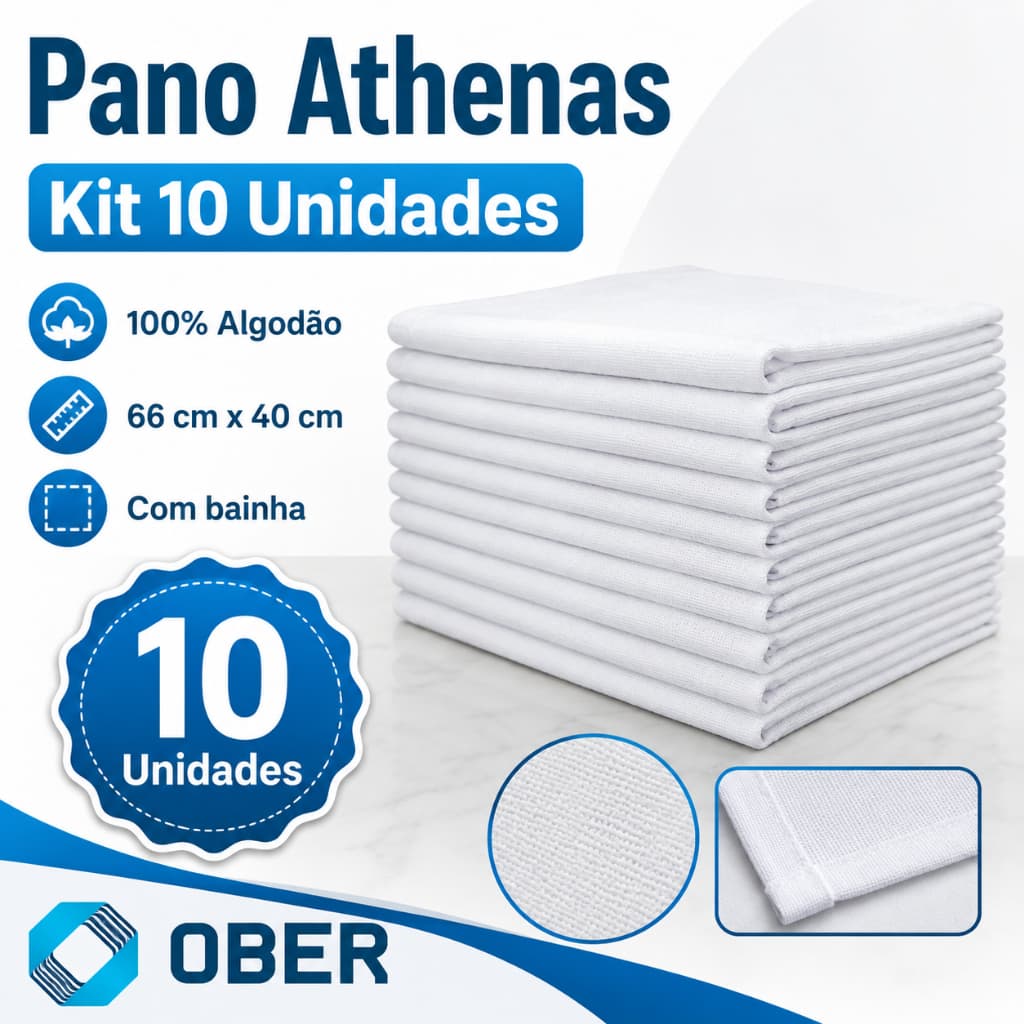 10 Panos de Prato e Copa Athenas Ober Liso 100% Algodão 66 cm x 40 cm com Bainha Artesanato Pintura
