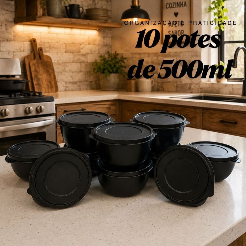 Kit 10 Potes Bowl 500ml Transparente com Tampa | Organizador de Alimentos