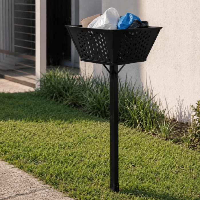 Lixeira para Calçada de Rua Com Tela de Proteção Grande Aço Anticorrisivo