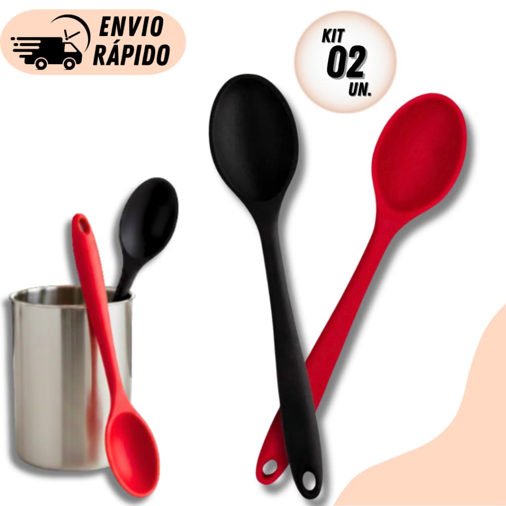 Kit 2 ou 1 Colher De Silicone Vermelho Grande Durável Material De Segurança Adorável Artigos De Cozinha Promoção