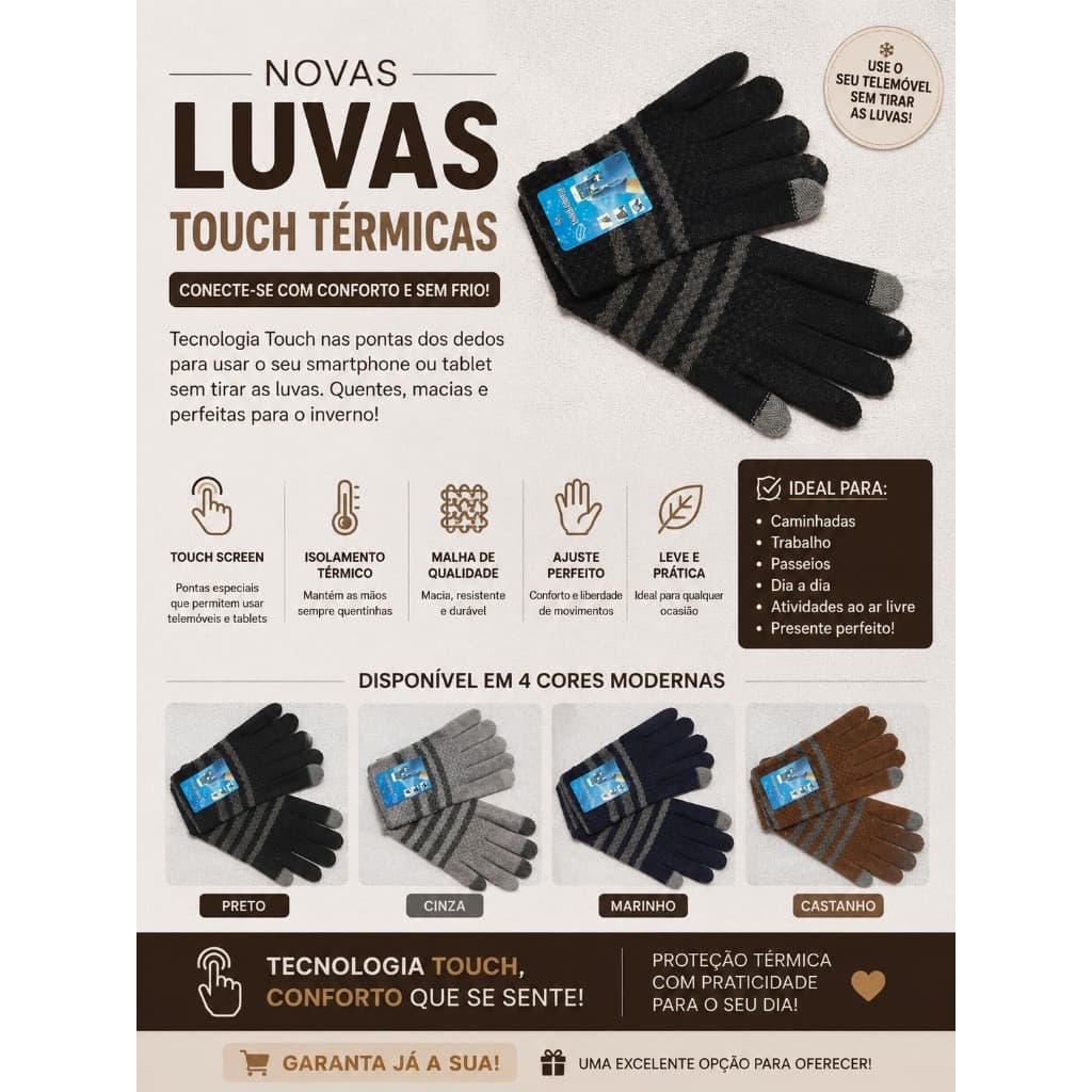 LUVA TOUCH TÉRMICA – USE O CELULAR SEM TIRAR AS LUVAS!