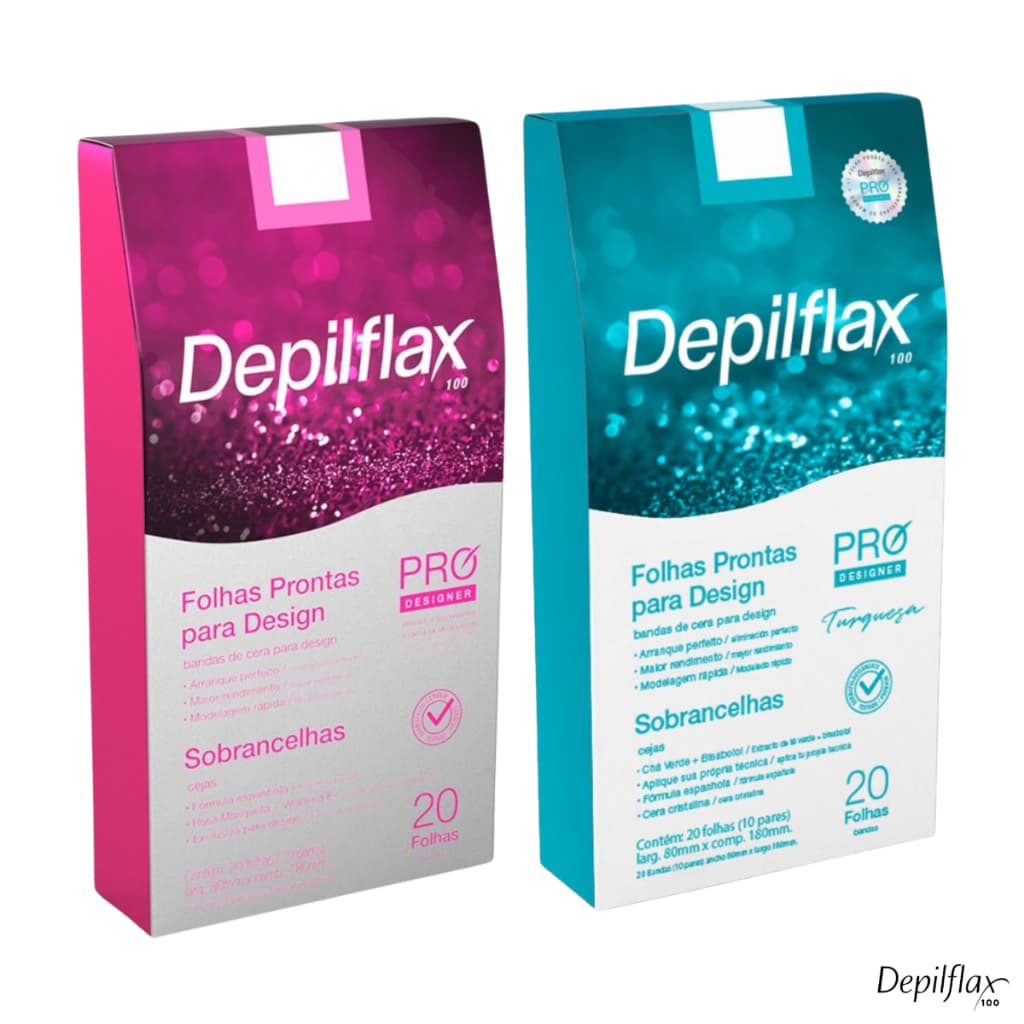 Depilflax Folhas Prontas para Designer de Sobrancelhas Turqueza e Fucsia  20 Folhas Brow Lamination
