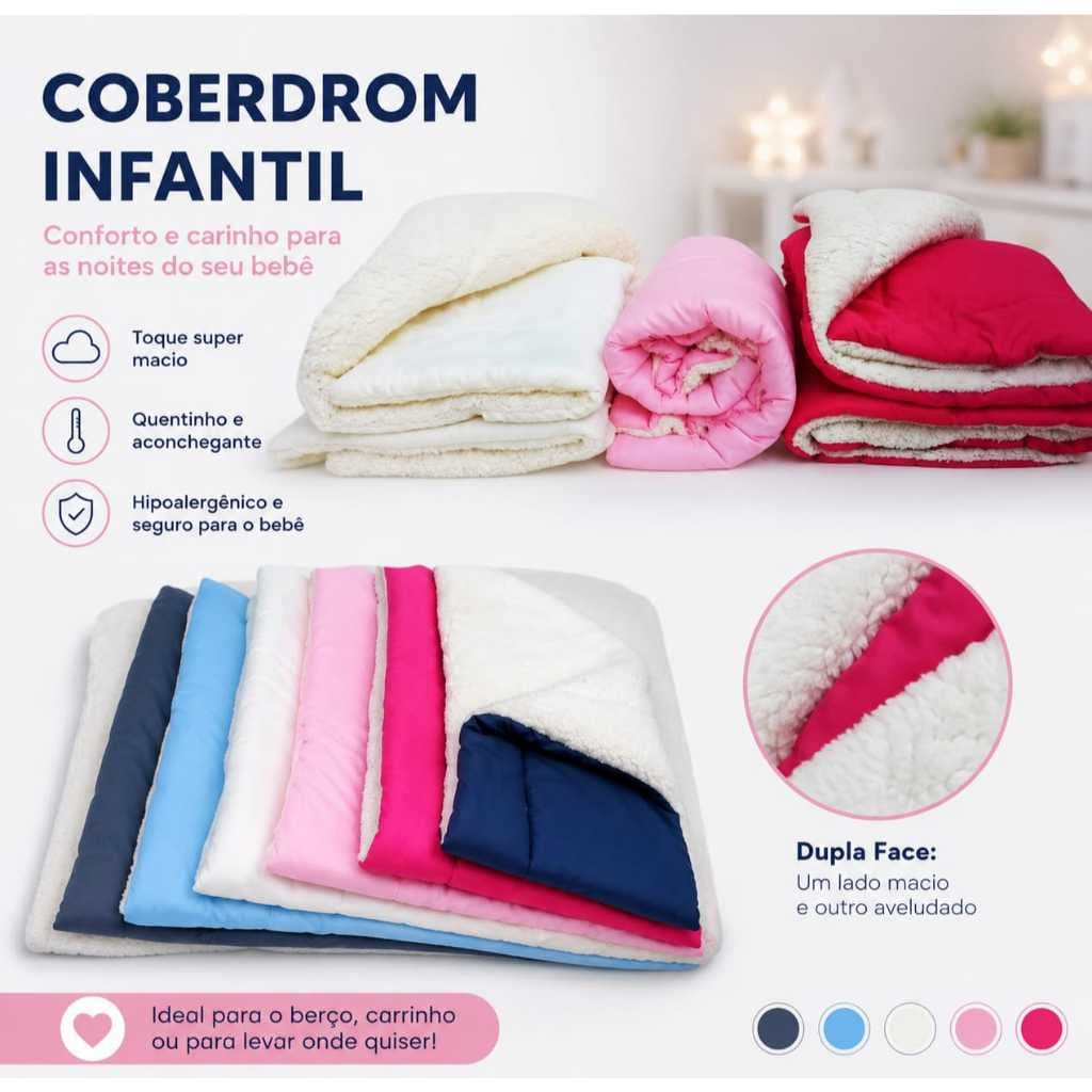 Coberdrom Edredom de Bebe Sherpa Carneirinho Dupla face super macio  quentinho ideal para dias frios