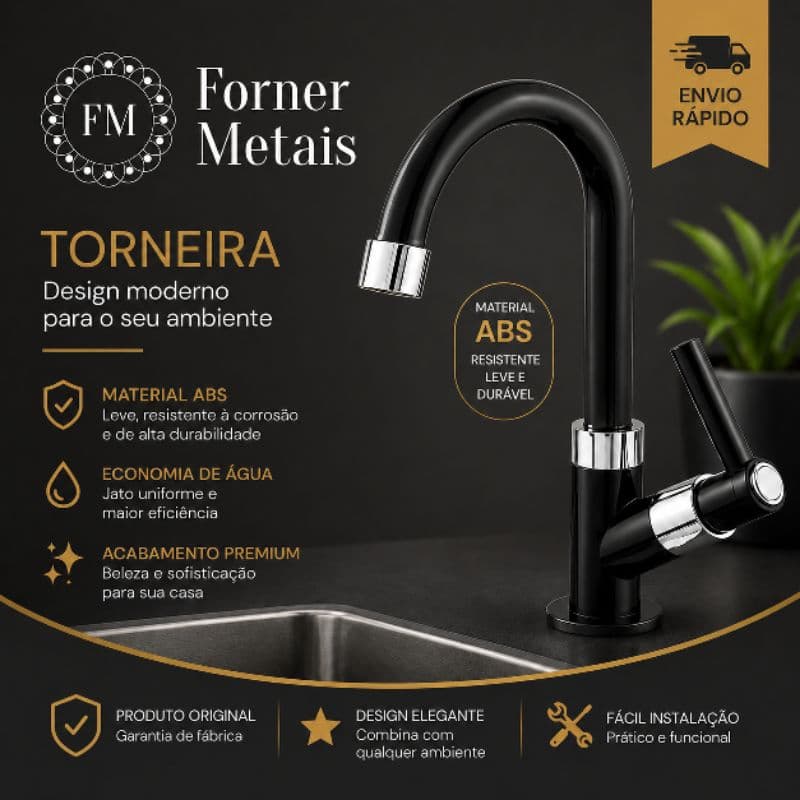 Torneira para Pia de  Banheiro Lavatório/ Lavabo Mesa linha plastic ABS 1/4 Volta C62 Preta