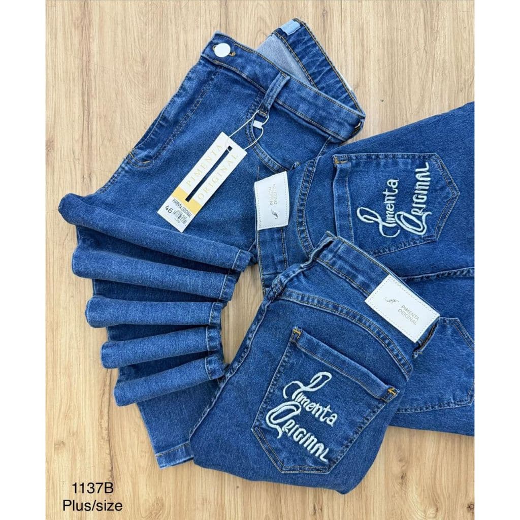 Calça Feminina Plus Size jeans Cintura Alta Sal E Pimenta