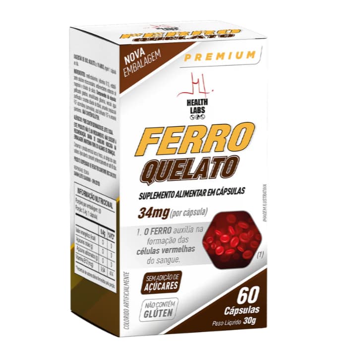 Ferro Quelato - 60 Cápsulas - Health Labs