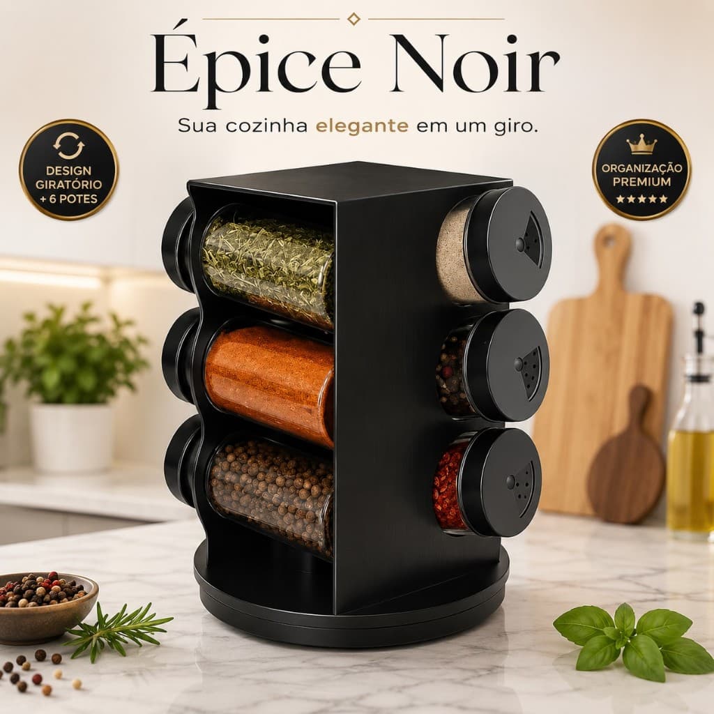 Porta Condimentos Giratório Preto Organizador de Temperos Cozinha 6 Potes 80ml