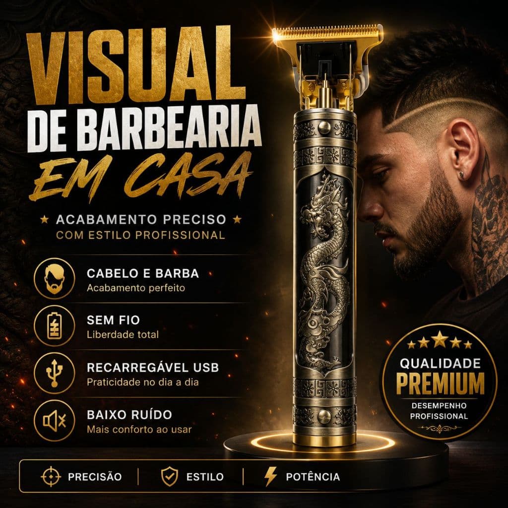 Máquina de Cortar Cabelo Dragão Sem Fio Profissional USB Bivolt Aparador Barba Acabamento