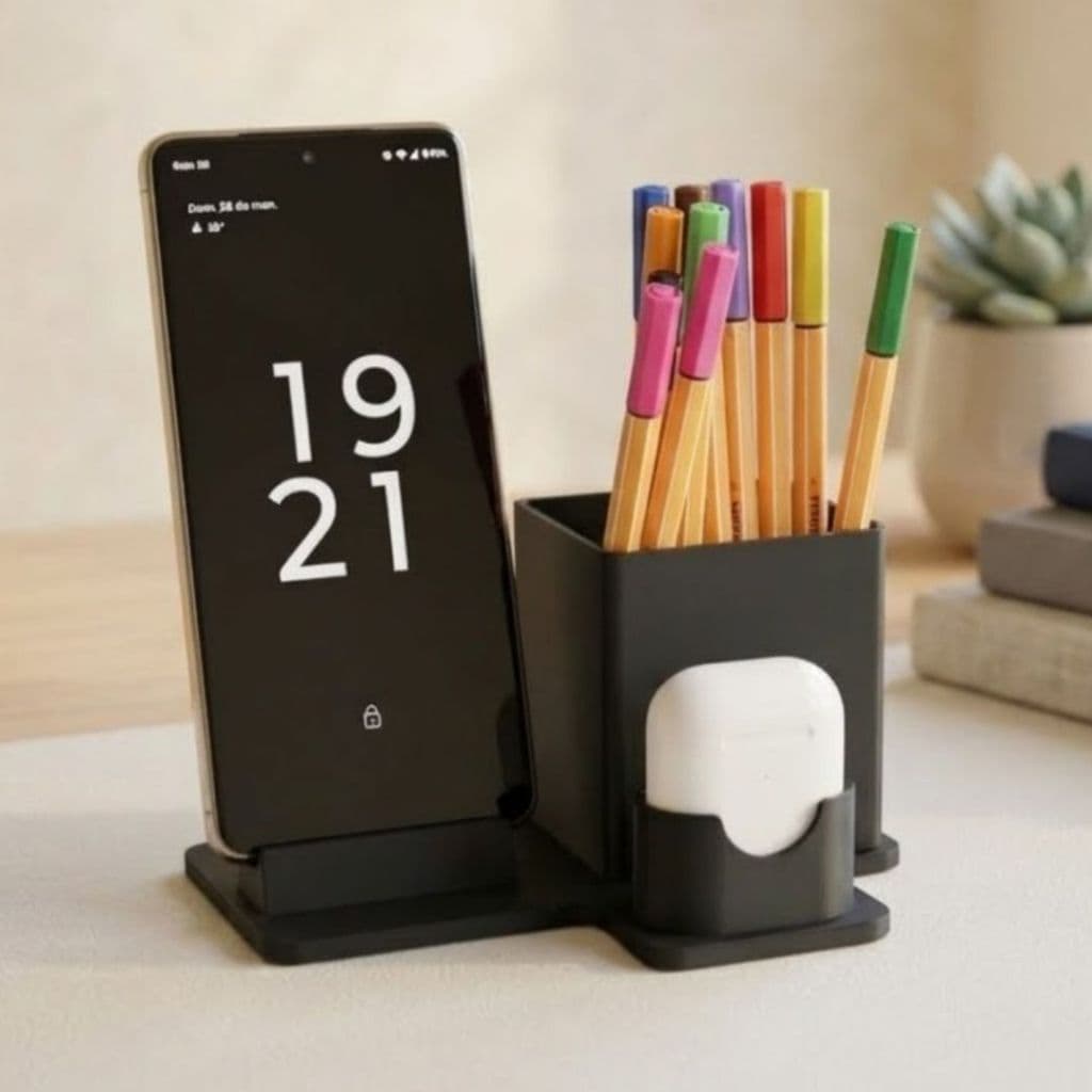 Organizador Mesa e Porta Celular compatível com Caneta BIC Cristal Azul