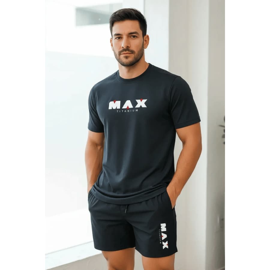 Conjunto MAX Kit 2 Peças - 1 Camisa Dry fit | 1 Short Tactel Mauricinho Esportivo Academia Anti Odor Secagem Rapida Slim