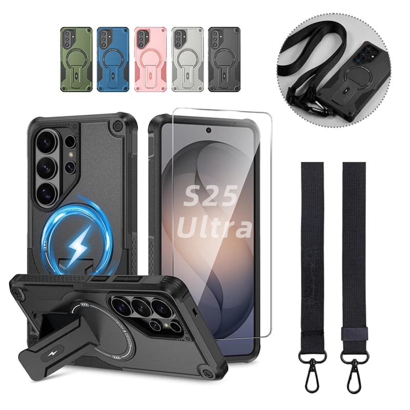 Capa Galaxy S25 Ultra Magnética MagSafe Antichoque Cordão Suporte Airbags Híbrida Película Premium