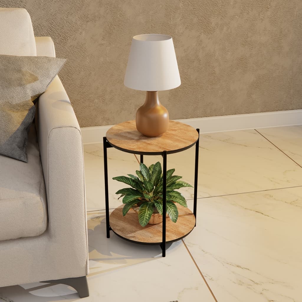 Mesa De Centro Redonda Mesinha Lateral Sala Apoio Sofa Decorativa Dois Tampos
