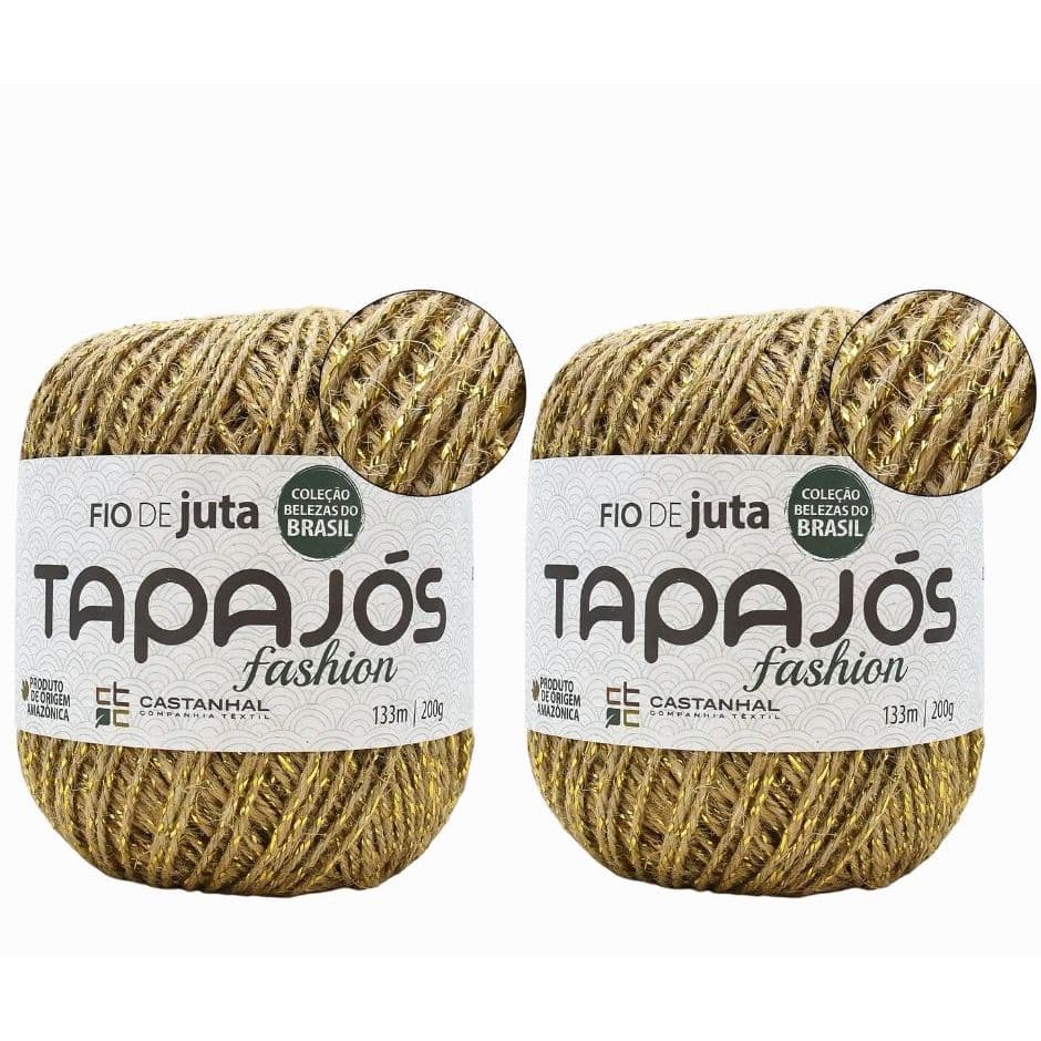2x Fio Juta Castanhal Crochê Dourado 133m Brilho Ouro Sustentável Decoração Brindes Artesanato