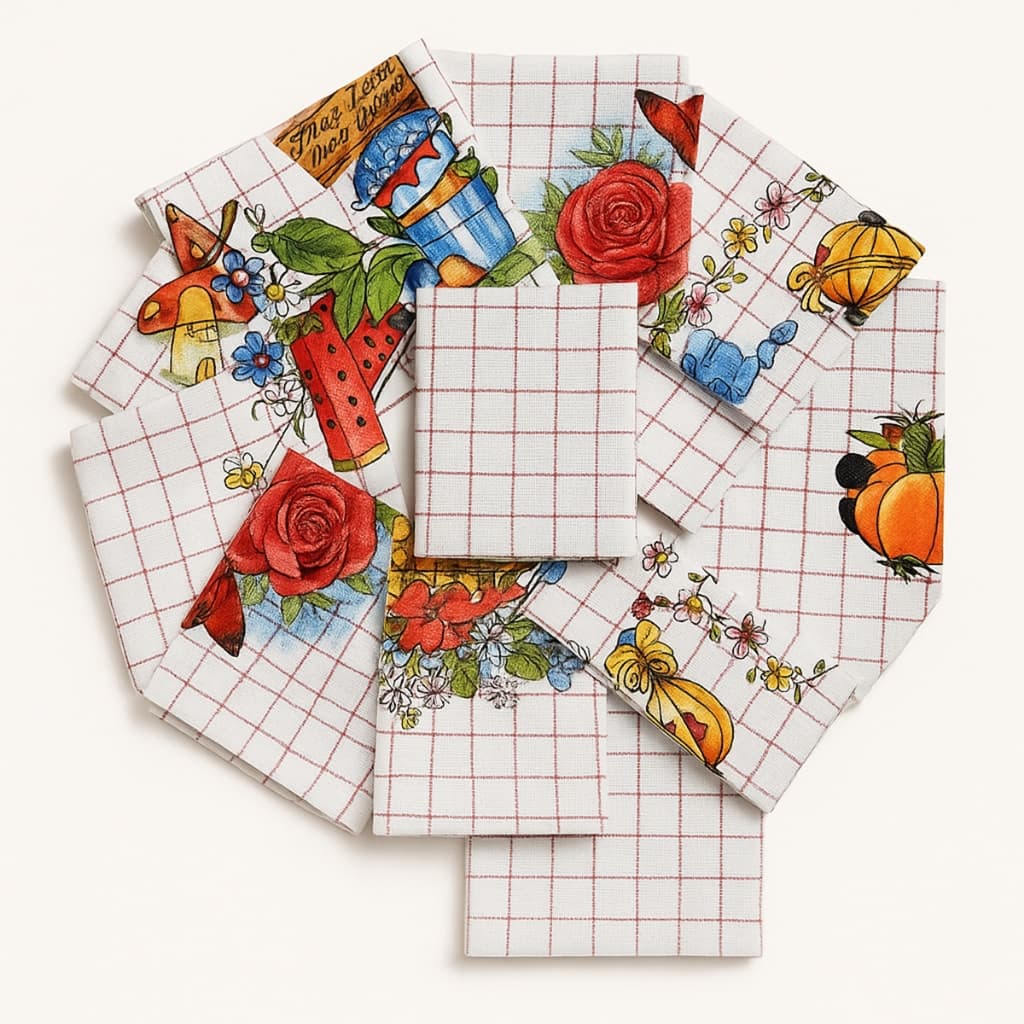 Pano Prato Copa Xadrez Cozinha Estampado 43x67cm - Kit 10