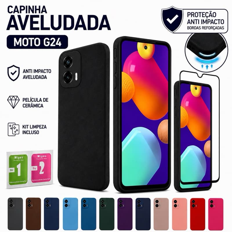 Capinha Capa Motorola G24 / G24 Power Anti Impacto Aveludada + Película de Cerâmica
