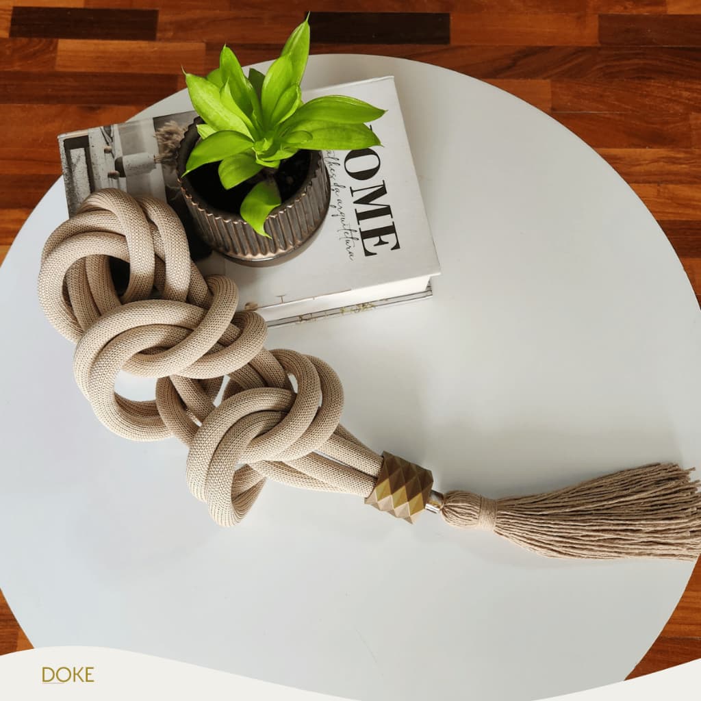Colar de Mesa com Corda Náutica 50cm Corrente Decorativa Trançada Tricotada Decoração Mesa Sala