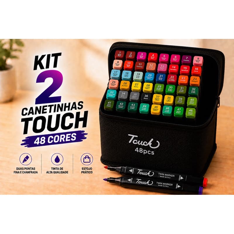 Kit 2 Canetinhas Touch 48 cores Marcadores Ponta Dupla para desenho Arte