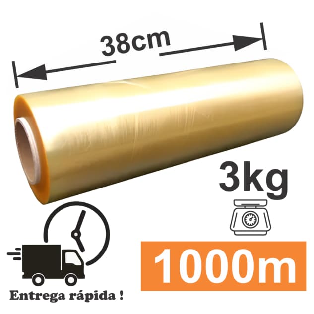 Rolo Bobina Plastico Filme Pvc Esticavel Resistente 38cm X 1000m