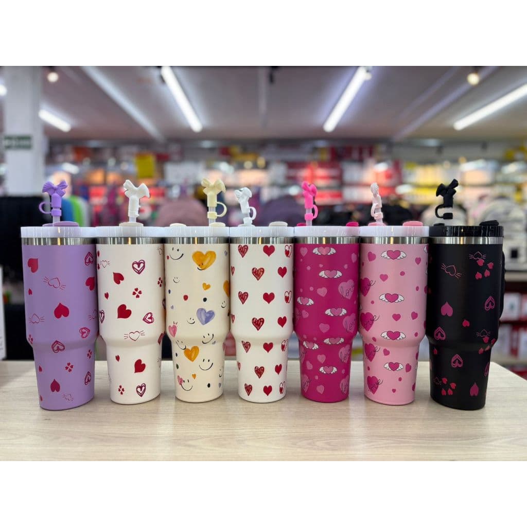 Copo Termico  1200ml Florido com Canudo Plástico e Laçinho N2