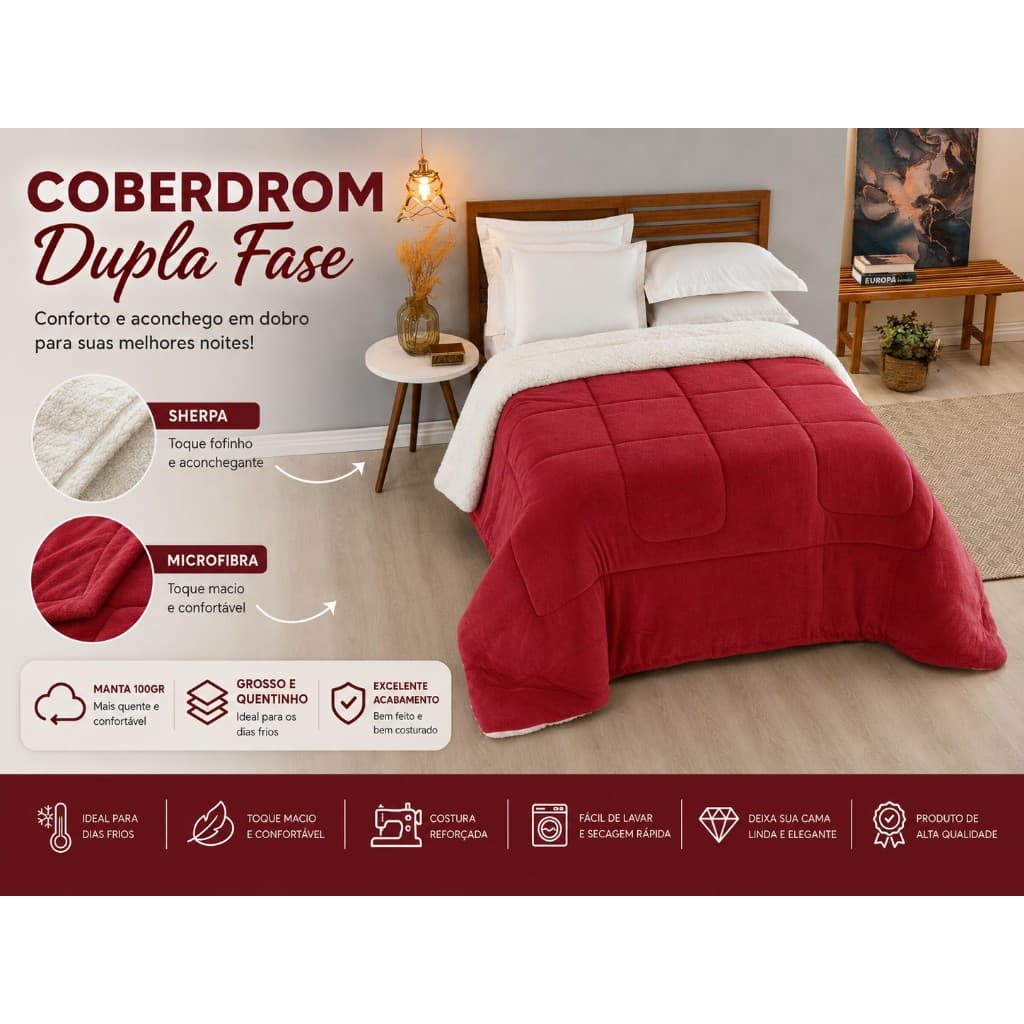 Coberdrom Dupla Face Sherpa Casal Queen 2,20x2,40 Grosso Manta 100GR Quentinho Inverno
