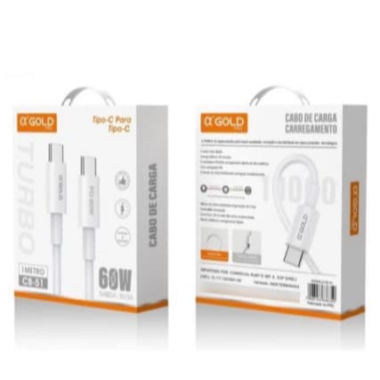 Cabo de dados e Carregamento Tipo-c Type-c para Tipo-c Type-c 1 metro 60w Cb-51 - AGold