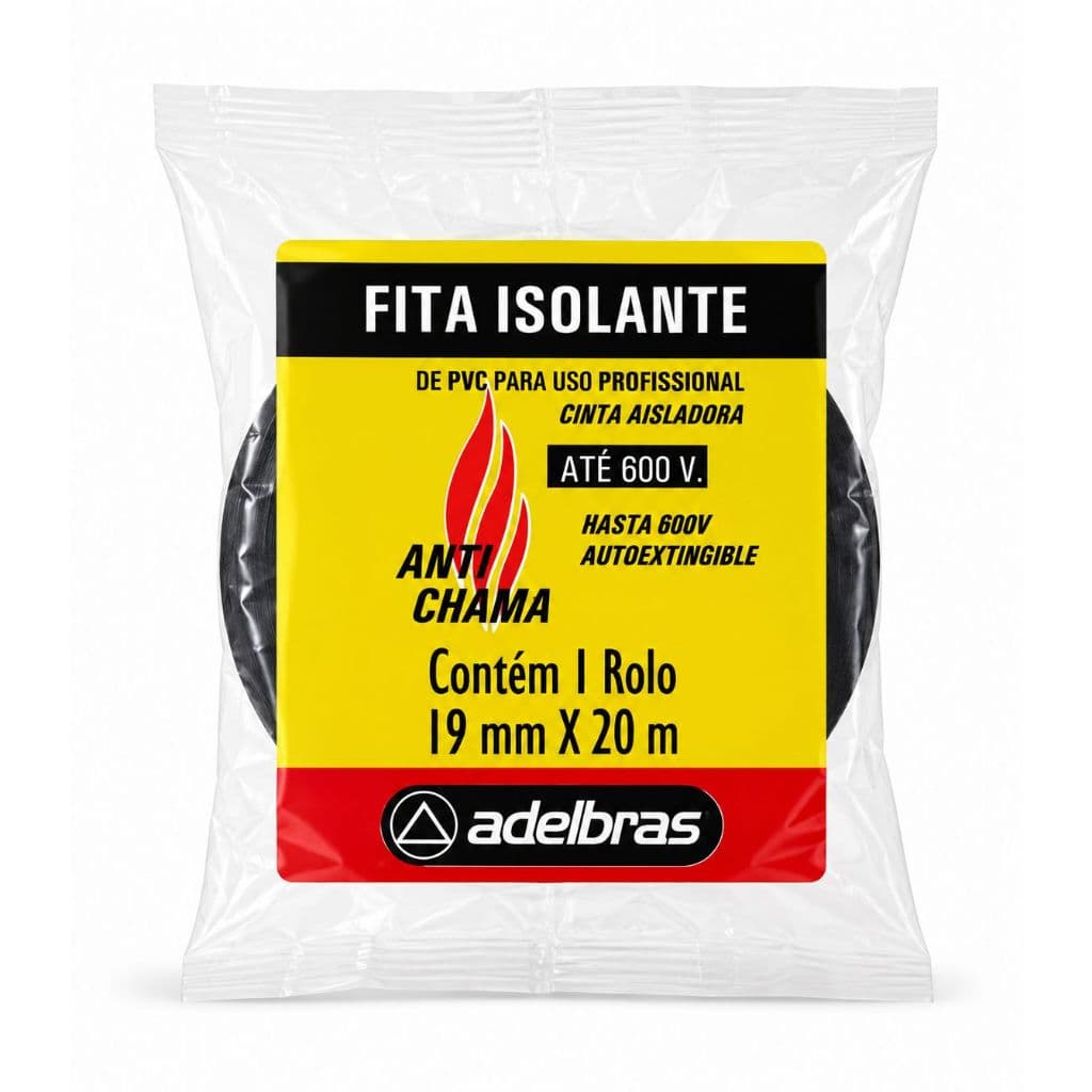 Fita Isolante PVC Profissional 19mm x 20m Adelbras Até 600V Anti Chama Alta Resistência